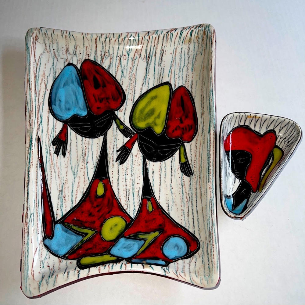 2 PC Ceramic Mid Century Italian wall Decor Serving Dishes/ Trinket Dish FA